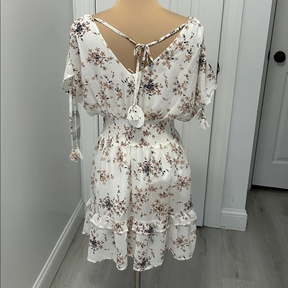 Storia Ivory Floral Smocked Waist Mini Dress